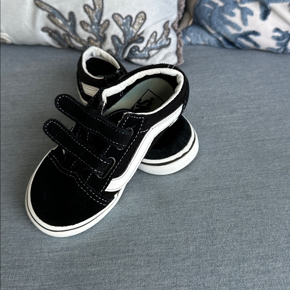 Black and White Velcro Kids Sneakers